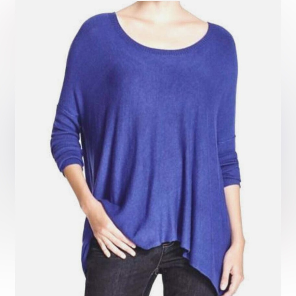 EILEEN FISHER Women's Navy Blue Asymmetrical Long Sleeve Sweater Top